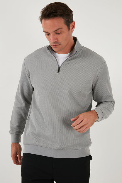 Buratti Pamuklu Regular Fit Yarım Fermuarlı Dik Yaka Erkek Sweat 5905716 GRİ