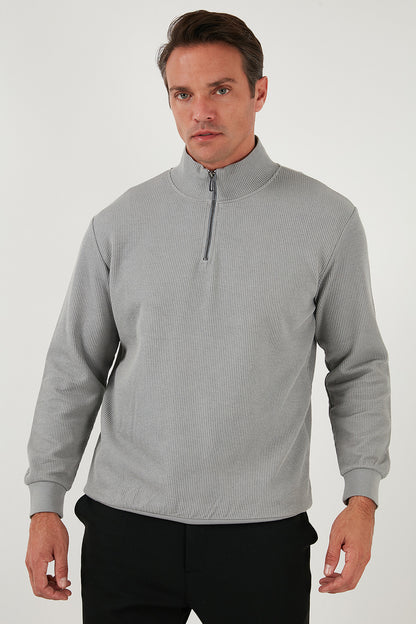 Buratti Pamuklu Regular Fit Yarım Fermuarlı Dik Yaka Erkek Sweat 5905716 GRİ