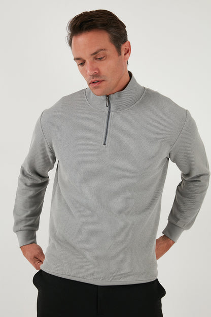 Buratti Pamuklu Regular Fit Yarım Fermuarlı Dik Yaka Erkek Sweat 5905716 GRİ