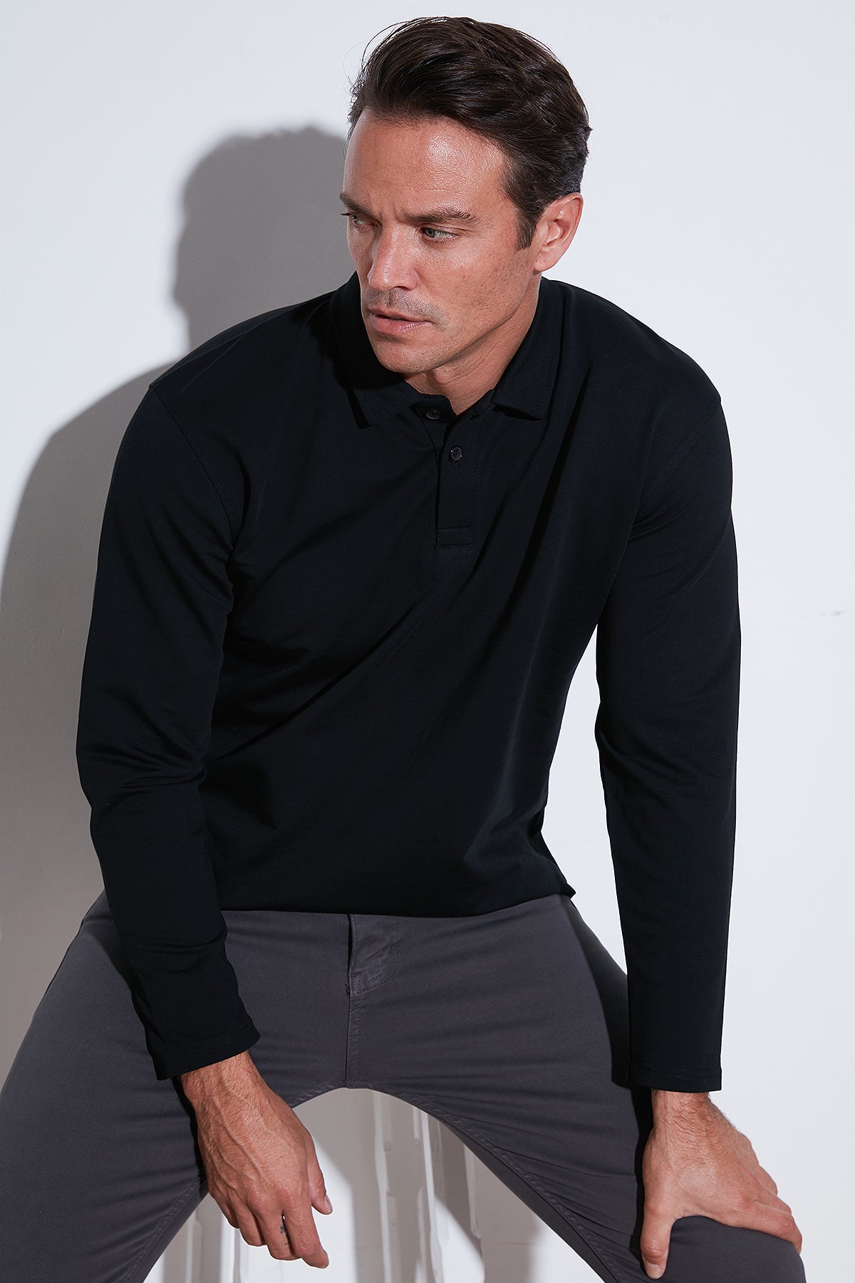 Buratti Streç Pamuklu Regular Fit Düğmeli Polo Yaka Erkek Sweat 5905727 SİYAH