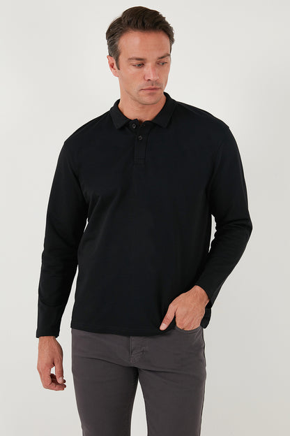 Buratti Streç Pamuklu Regular Fit Düğmeli Polo Yaka Erkek Sweat 5905727 SİYAH