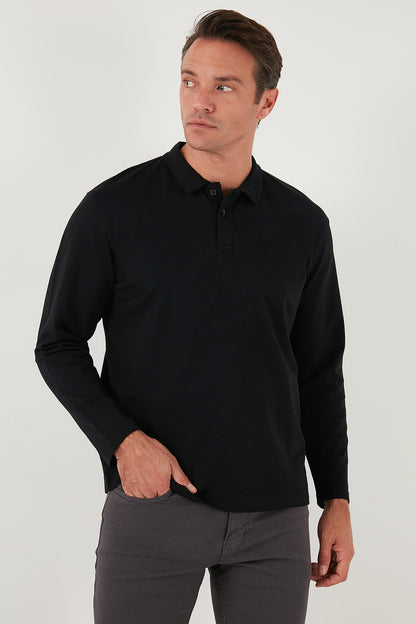 Buratti Streç Pamuklu Regular Fit Düğmeli Polo Yaka Erkek Sweat 5905727 SİYAH