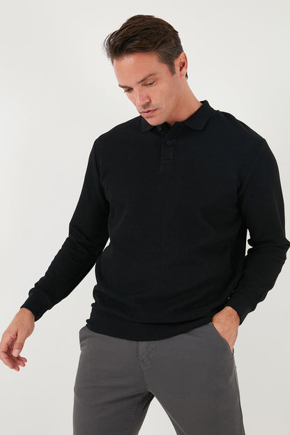 Buratti Pamuklu Regular Fit Düğmeli Polo Yaka Erkek Sweat 5905739 SİYAH