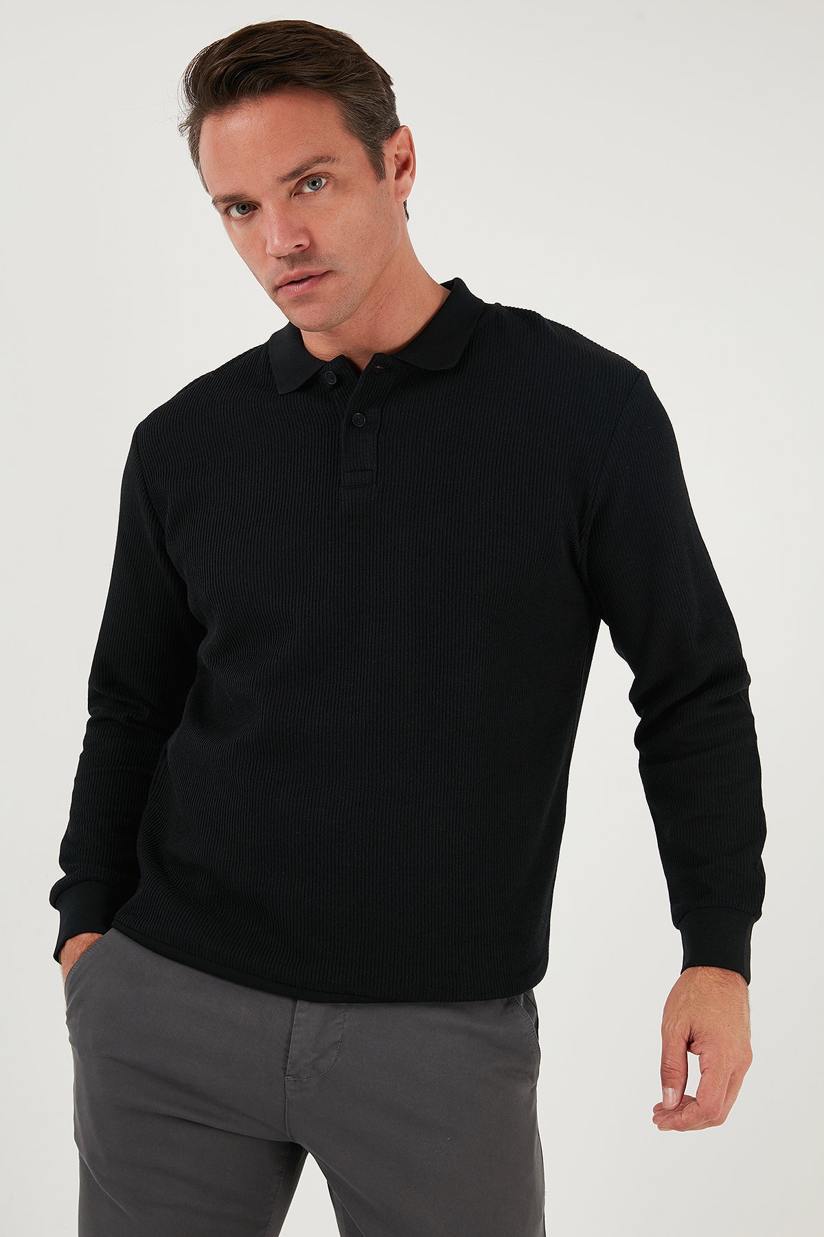 Buratti Pamuklu Regular Fit Düğmeli Polo Yaka Erkek Sweat 5905739 SİYAH