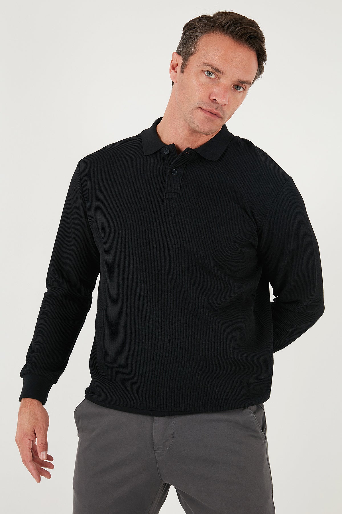 Buratti Pamuklu Regular Fit Düğmeli Polo Yaka Erkek Sweat 5905739 SİYAH