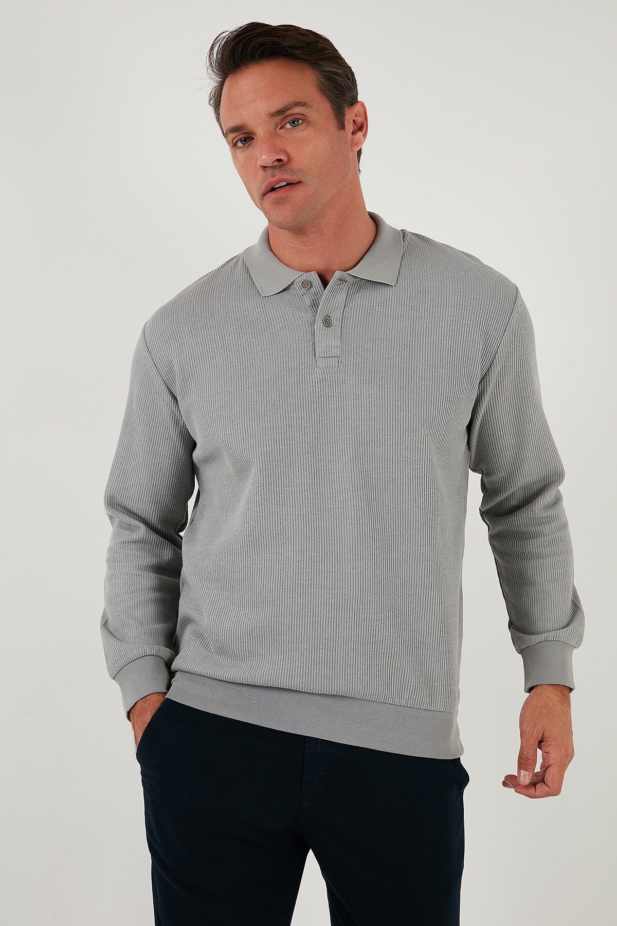 Buratti Pamuklu Regular Fit Düğmeli Polo Yaka Erkek Sweat 5905739 GRİ