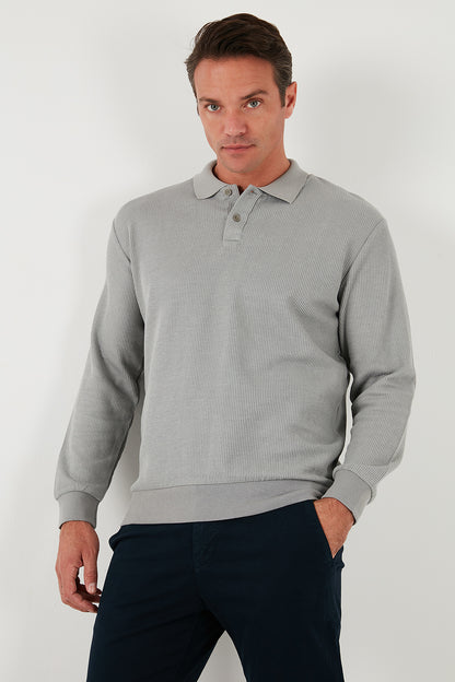 Buratti Pamuklu Regular Fit Düğmeli Polo Yaka Erkek Sweat 5905739 GRİ