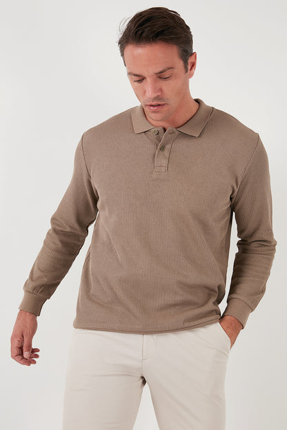 Buratti Pamuklu Regular Fit Düğmeli Polo Yaka Erkek Sweat 5905739 KOYU VİZON