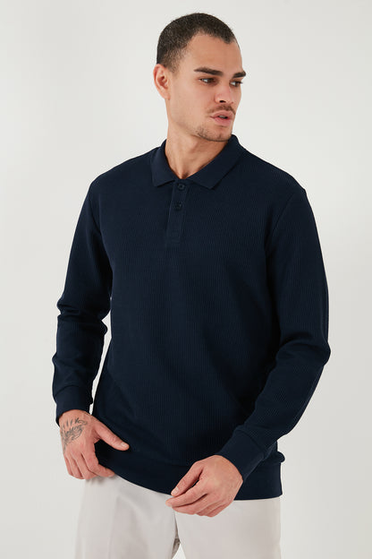 Buratti Pamuklu Regular Fit Düğmeli Polo Yaka Erkek Sweat 5905739 KOYU LACİVERT