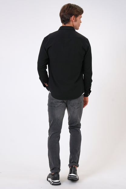 Back & Bond Pamuklu Slim Fit Kolay Ütülenebilir Oxford Erkek Gömlek B33W20051 102 SİYAH