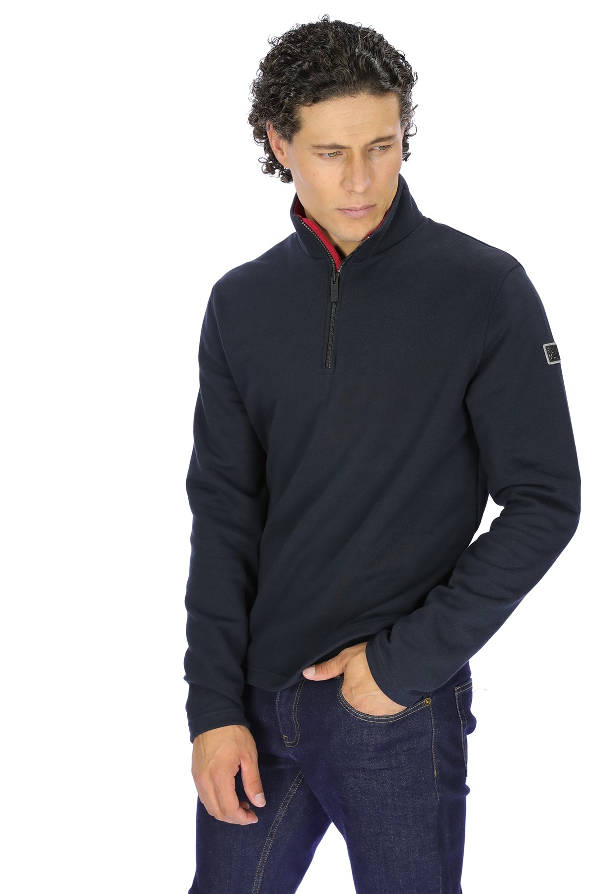 Ruck & Maul %100 Pamuklu Regular Fit Yarım Fermuarlı Dik Yaka Erkek Sweat BA1M8500073 21022 LACİVERT