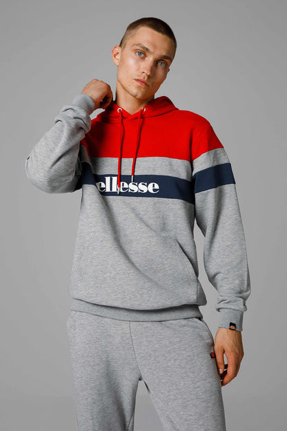 Ellesse Renk Bloklu Pamuklu Regular Fit Kapüşonlu Erkek Sweat EM272-GR GRİ MELANJ