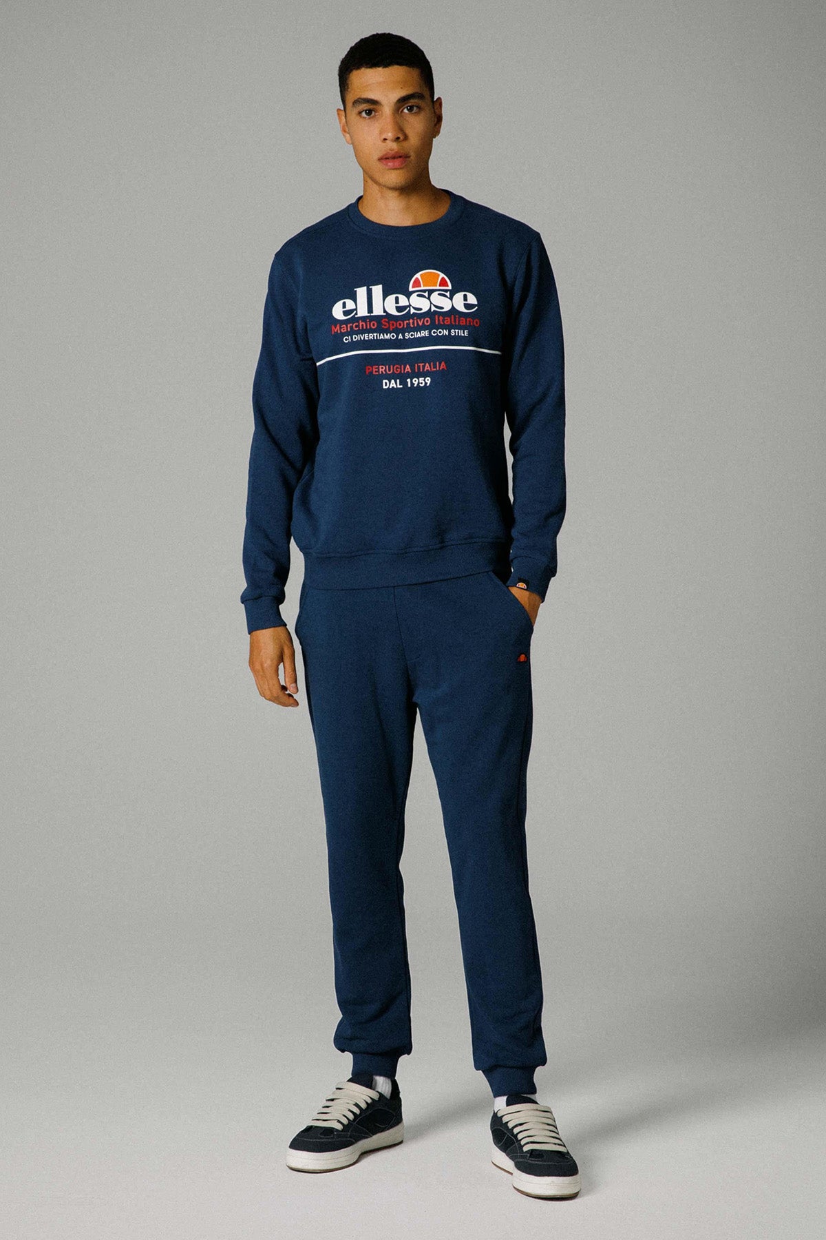 Ellesse Pamuklu Regular Fit Bisiklet Yaka Erkek Sweat EM273-NV LACİVERT