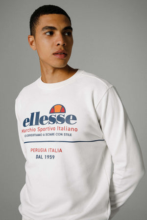 Ellesse Pamuklu Regular Fit Bisiklet Yaka Erkek Sweat EM273-OF BEYAZ