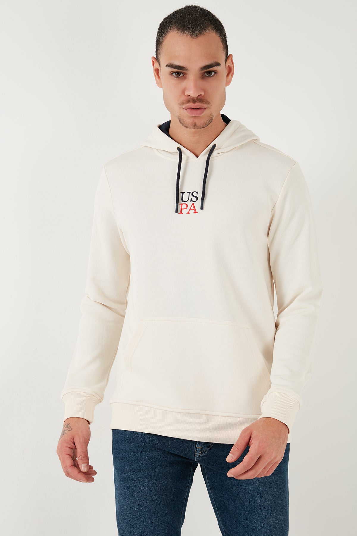 U.S. Polo Pamuk Karışımlı Regular Fit Kapüşonlu Yaka Erkek Sweat G081GL0821943515 KREM