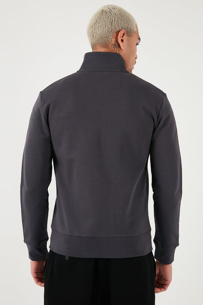 Ruck & Maul % 100 Pamuk Regular Fit Fermuarlı Dik Yaka Erkek Sweat RMM541300005 23307 FÜME