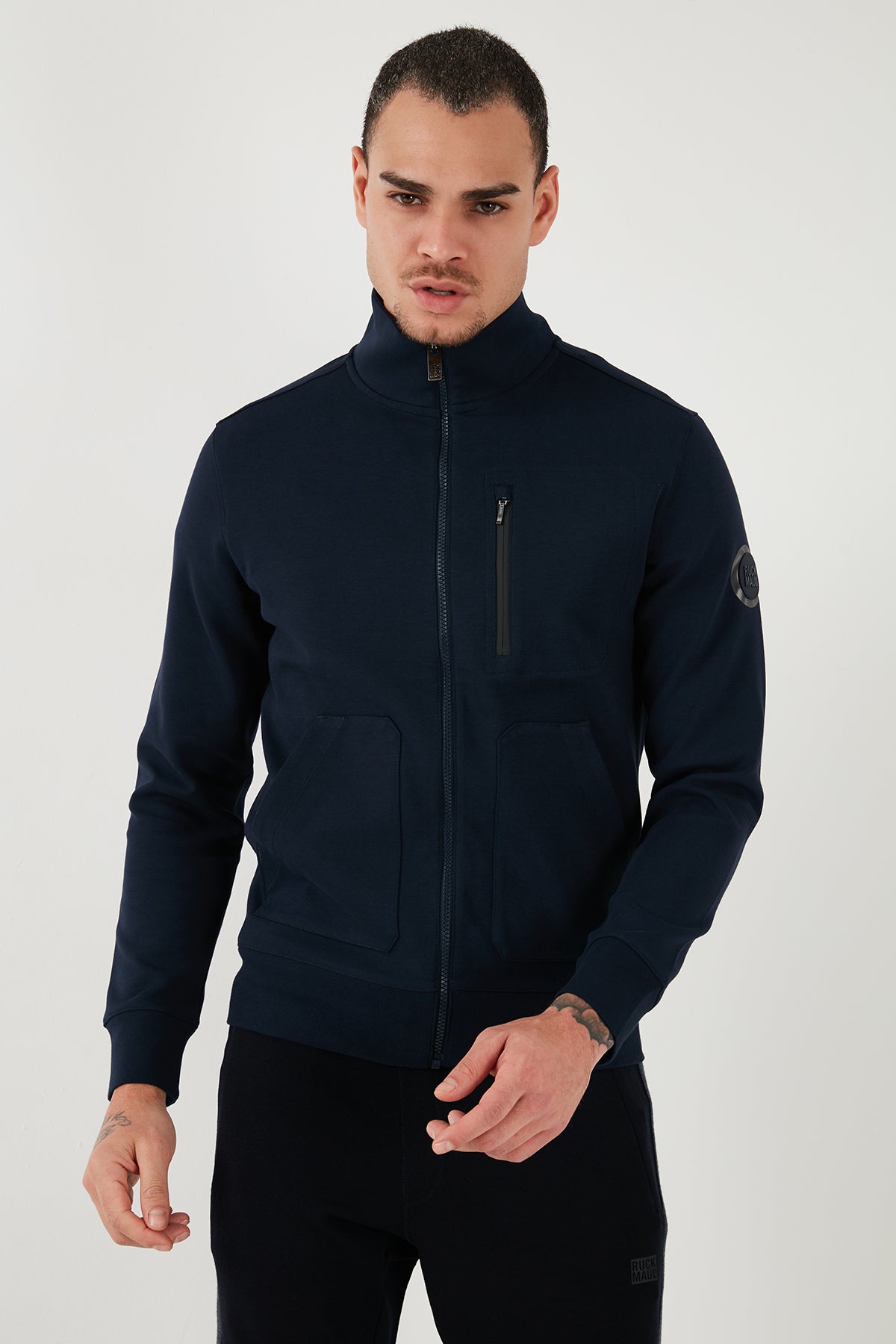 Ruck & Maul Streç Pamuklu Regular Fit Dik Yaka Erkek Sweat RMM541300006 24867 LACİVERT