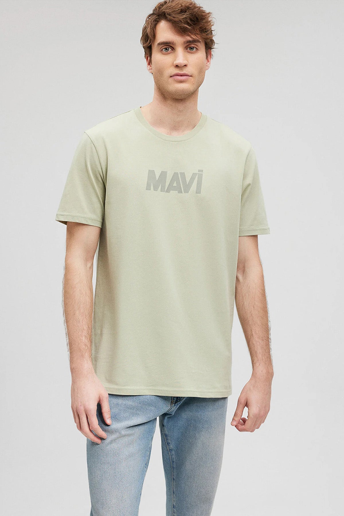 Mavi Baskılı Bisiklet Yaka % 100 Pamuk Slim Fit Erkek T Shirt 066846-85873 AÇIK YEŞİL