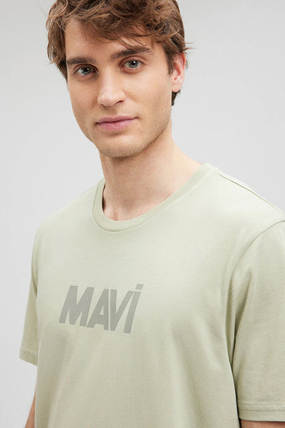 Mavi Baskılı Bisiklet Yaka % 100 Pamuk Slim Fit Erkek T Shirt 066846-85873 AÇIK YEŞİL