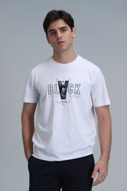 Lufian Adrian Baskılı Pamuklu Bisiklet Yaka Regular Fit Erkek T Shirt 111020199 BEYAZ