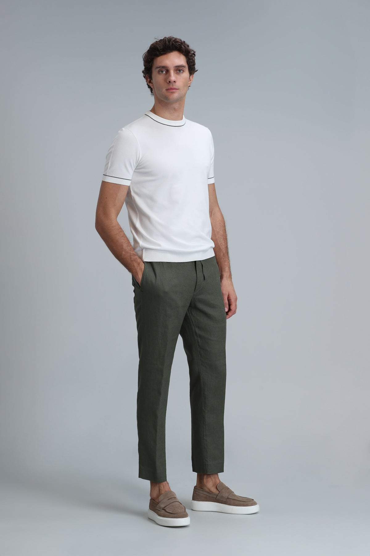 Lufian Karl % 100 Keten Slim Fit Chino Erkek Pantolon 111190328 YEŞİL