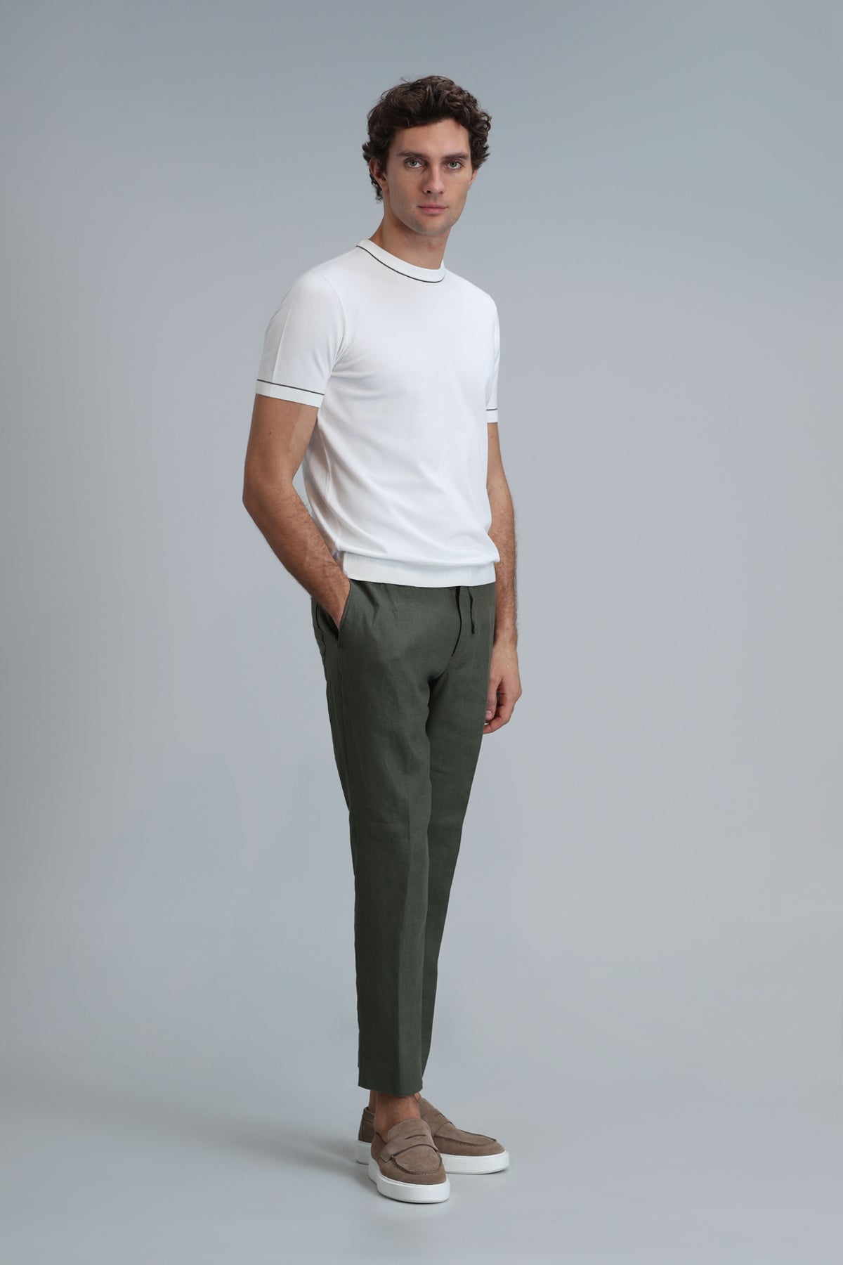 Lufian Karl % 100 Keten Slim Fit Chino Erkek Pantolon 111190328 YEŞİL