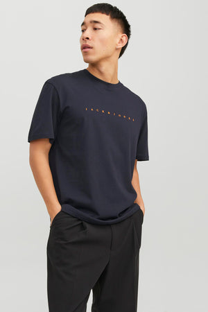 Jack & Jones Star Pamuklu Relaxed Fit Bisiklet Yaka Erkek T Shirt 12234746 KOYU LACIVERT