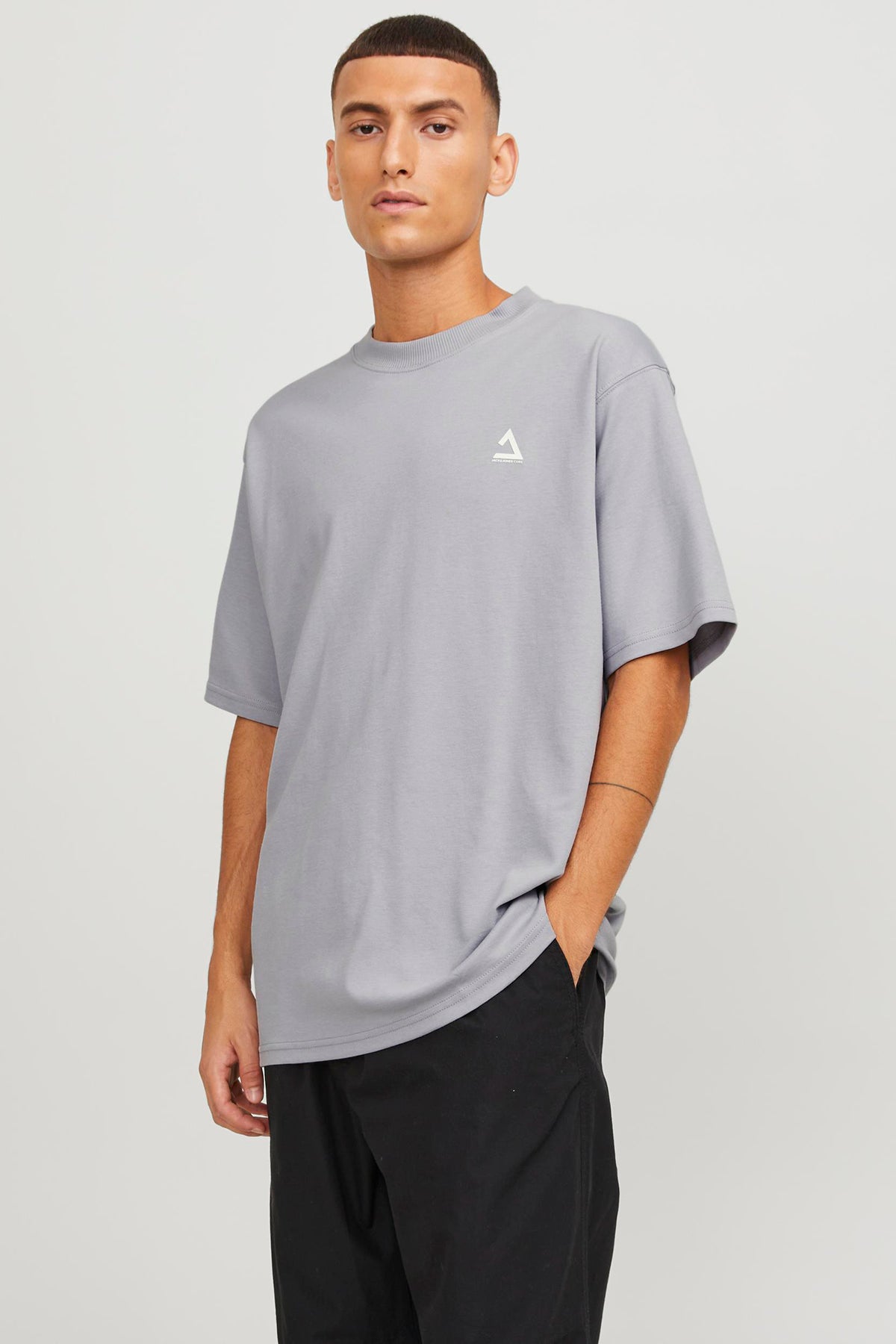 Jack & Jones Core Jcotriangle Sırt Baskılı Bisiklet Yaka Relaxed Fit Erkek T Shirt 12253435 AÇIK GRİ