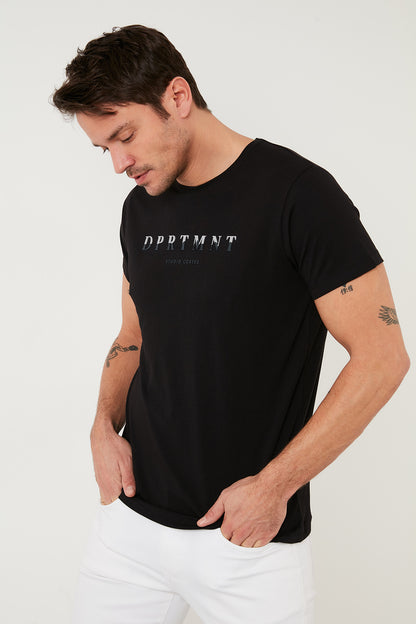 Buratti Baskılı % 100 Pamuk Bisiklet Yaka Slim Fit Erkek T Shirt 541DPRTMINT SİYAH