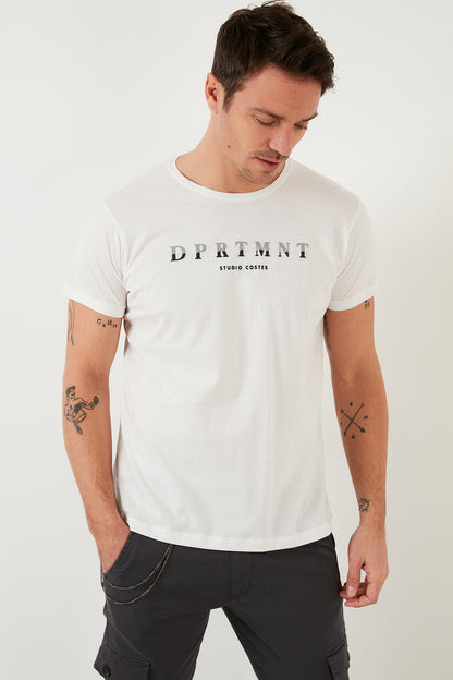 Buratti Baskılı Bisiklet Yaka Pamuklu Slim Fit Erkek T Shirt 541DPRTMNT24 BEYAZ