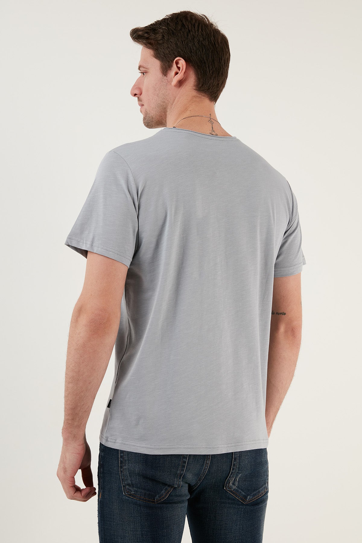 Buratti Bisiklet Yaka % 100 Pamuk Regular Fit Basic Erkek T Shirt 59020001 AÇIK GRİ