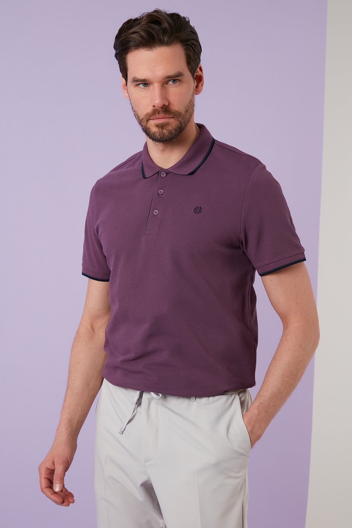 Buratti % 100 Pamuk Düğmeli Slim Fit Erkek Polo Yaka T Shirt 5902118 MÜRDÜM