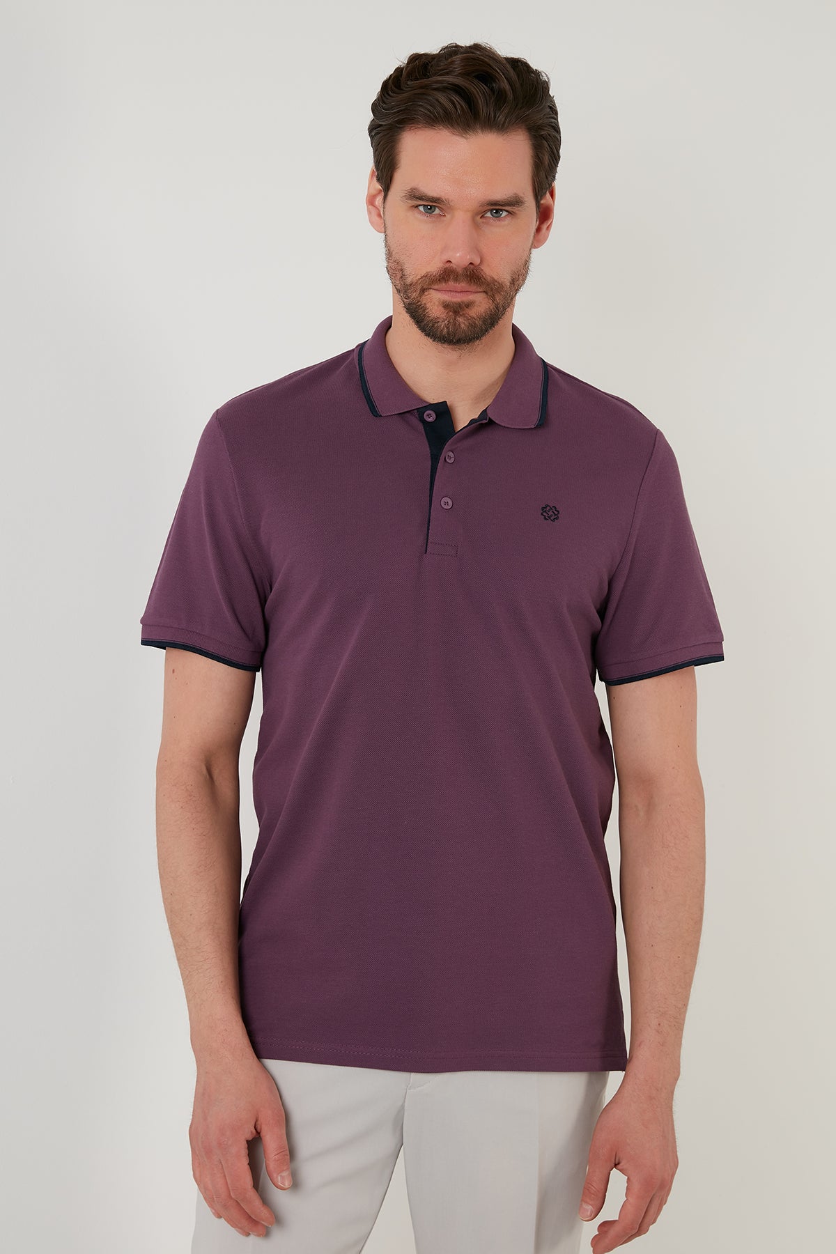 Buratti % 100 Pamuk Düğmeli Slim Fit Erkek Polo Yaka T Shirt 5902118 MÜRDÜM