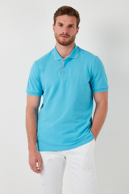 Buratti % 100 Pamuk Düğmeli Slim Fit Erkek Polo Yaka T Shirt 5902118 AQUA-MAVİ