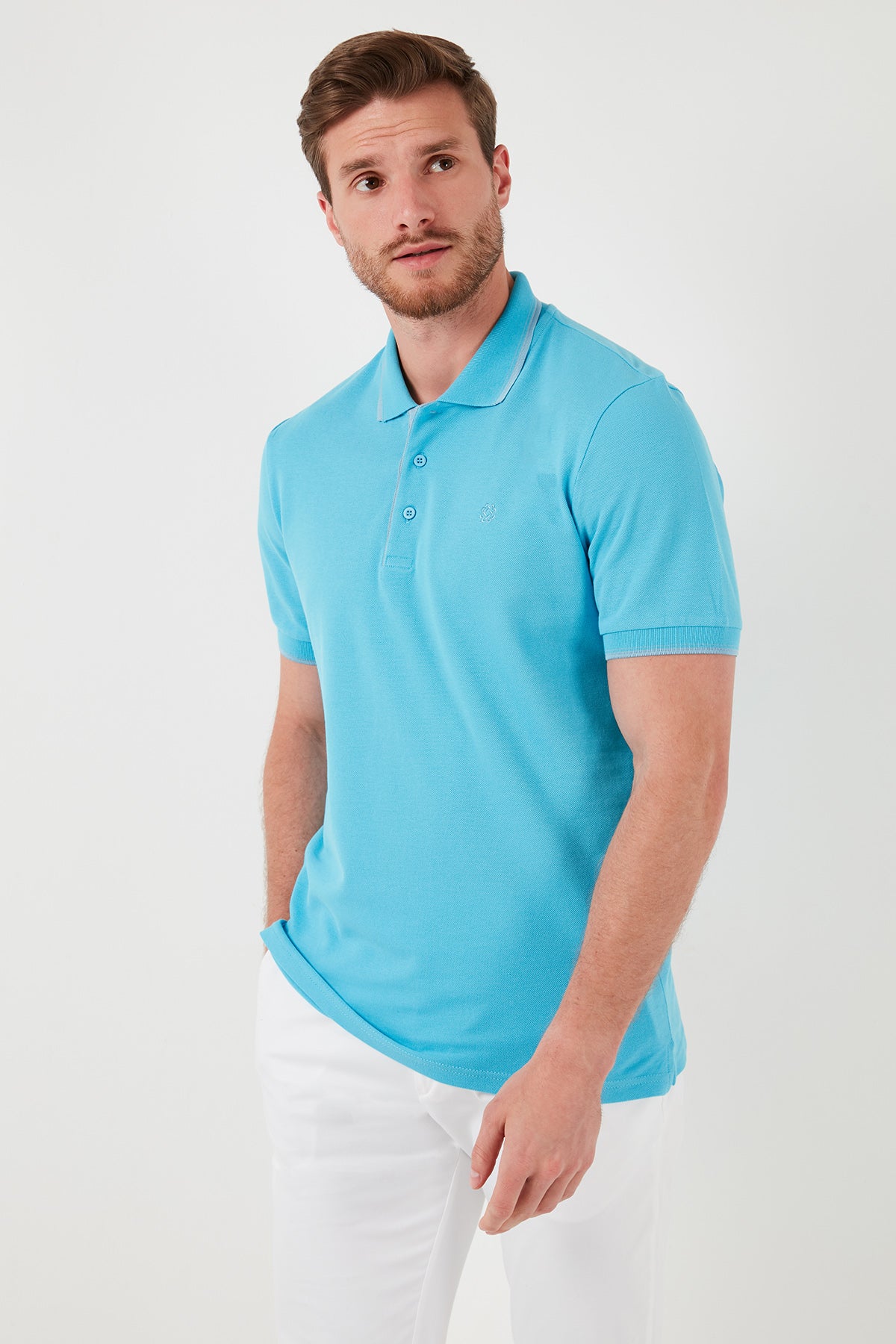 Buratti % 100 Pamuk Düğmeli Slim Fit Erkek Polo Yaka T Shirt 5902118 AQUA-MAVİ