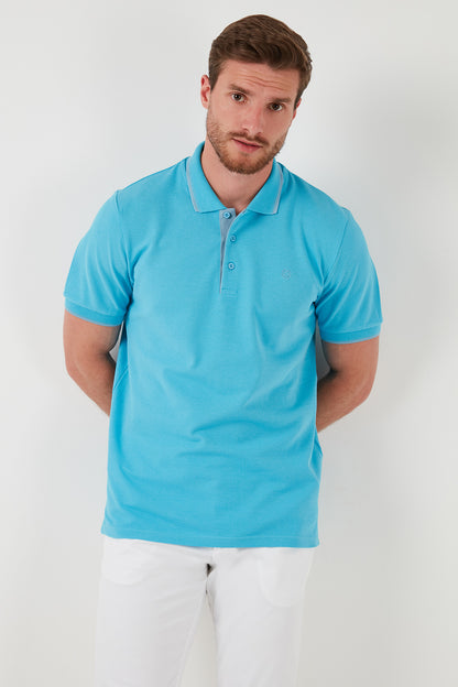 Buratti % 100 Pamuk Düğmeli Slim Fit Erkek Polo Yaka T Shirt 5902118 AQUA-MAVİ