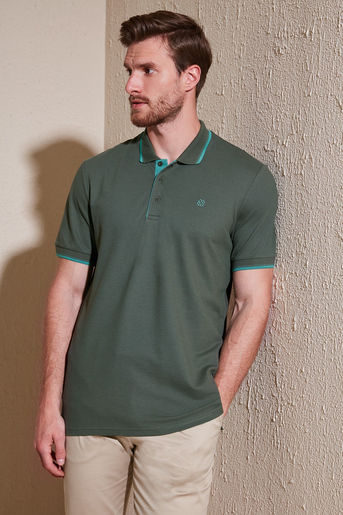 Buratti % 100 Pamuk Düğmeli Slim Fit Erkek Polo Yaka T Shirt 5902118 Haki-Mint