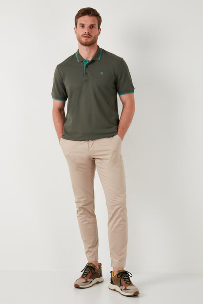 Buratti % 100 Pamuk Düğmeli Slim Fit Erkek Polo Yaka T Shirt 5902118 Haki-Mint