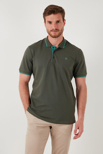 Buratti % 100 Pamuk Düğmeli Slim Fit Erkek Polo Yaka T Shirt 5902118 Haki-Mint