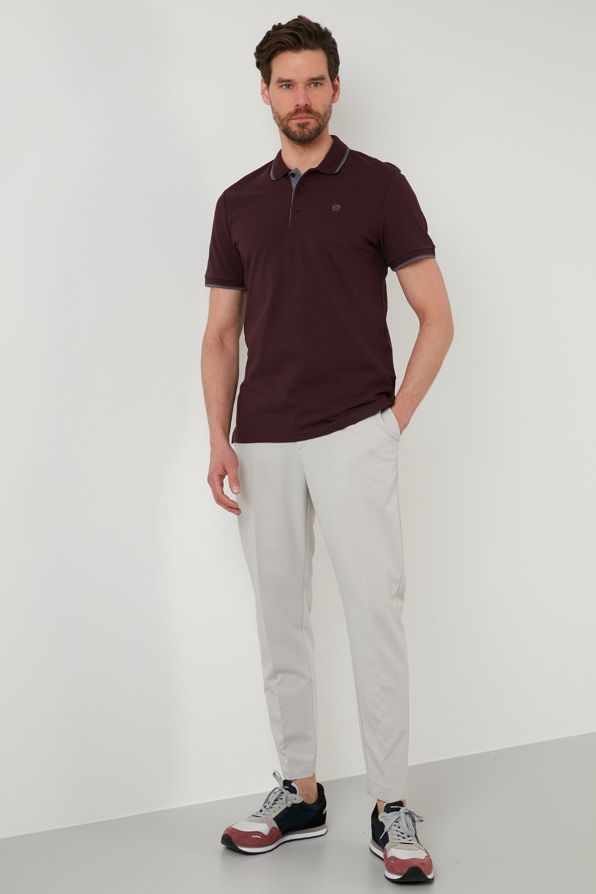 Buratti % 100 Pamuk Düğmeli Slim Fit Erkek Polo Yaka T Shirt 5902118 VİŞNE