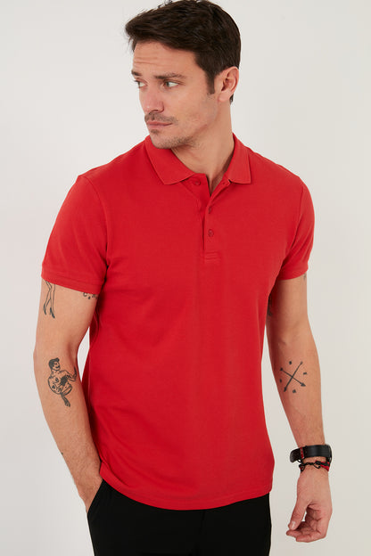 Buratti % 100 Pamuk Regular Fit Düğmeli Erkek Polo Yaka T Shirt 5902127 KIRMIZI