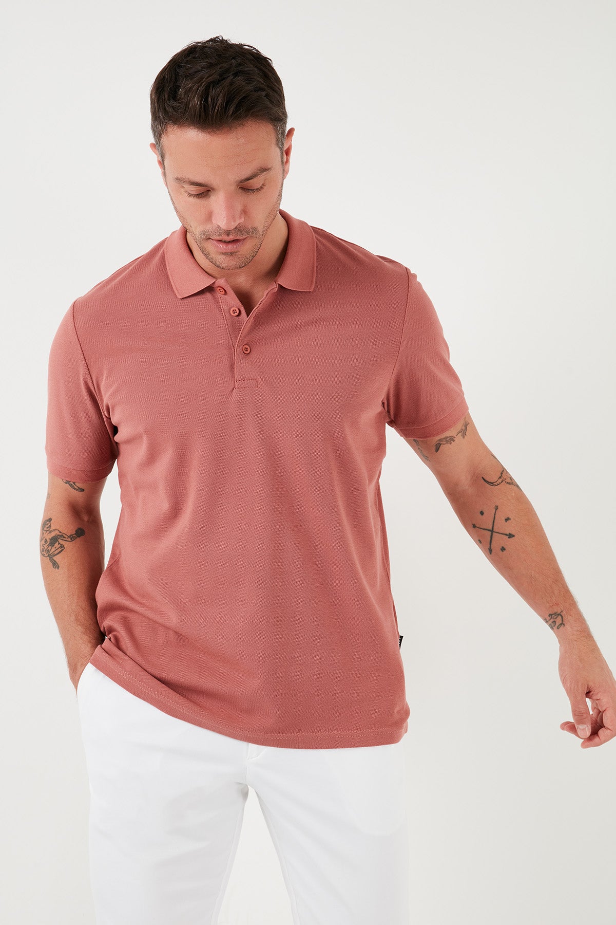 Buratti % 100 Pamuk Regular Fit Düğmeli Erkek Polo Yaka T Shirt 5902127 PUDRA