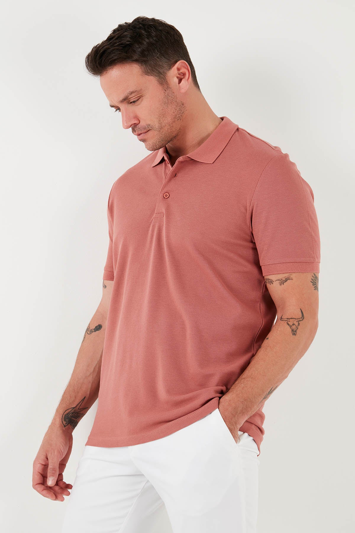 Buratti % 100 Pamuk Regular Fit Düğmeli Erkek Polo Yaka T Shirt 5902127 PUDRA