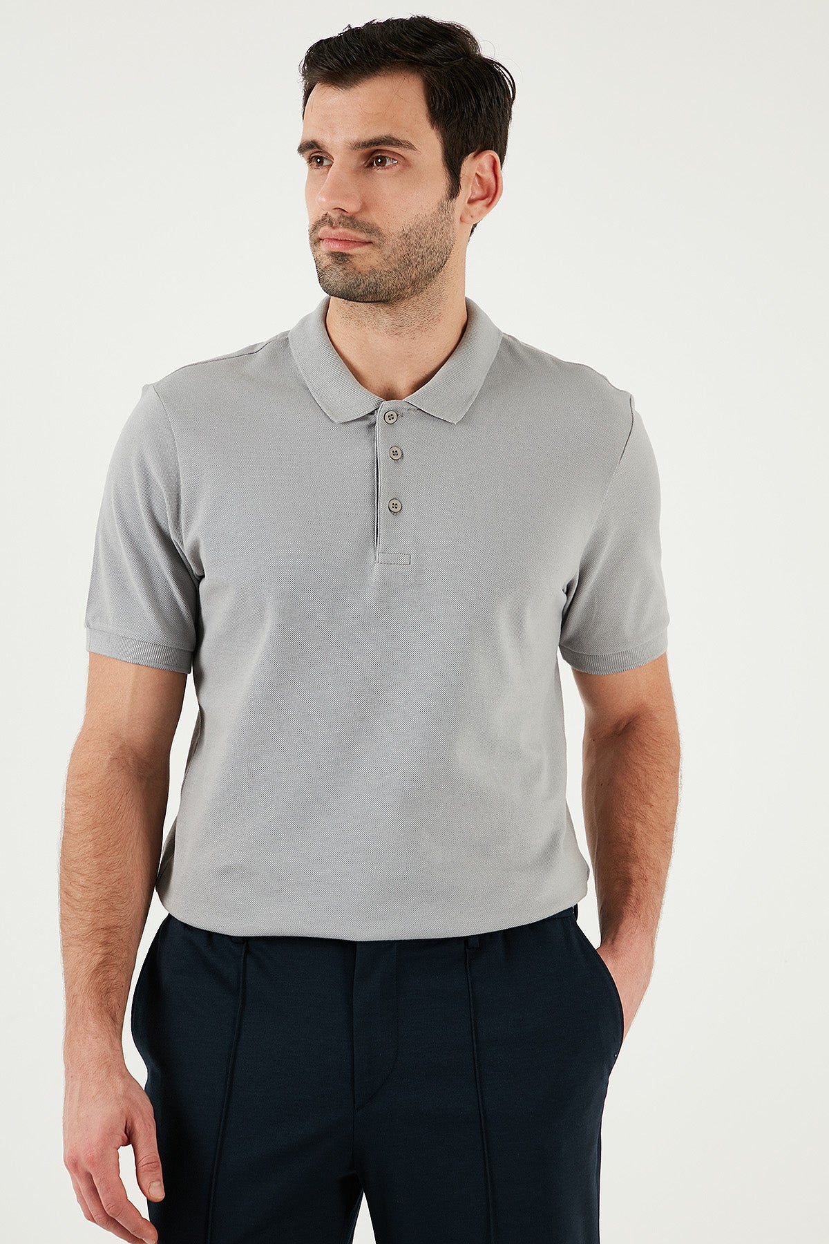 Buratti % 100 Pamuk Regular Fit Düğmeli Erkek Polo Yaka T Shirt 5902127 Kül