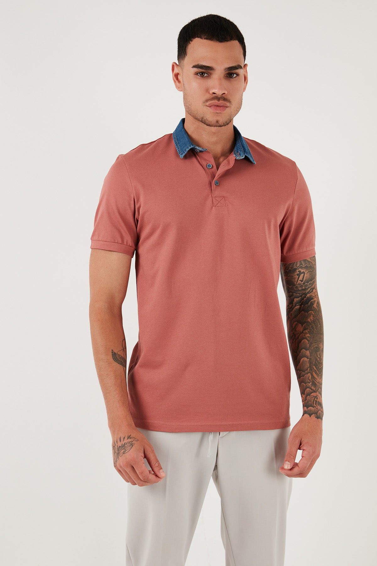 Buratti % 100 Pamuk Düğmeli Regular Fit Erkek Polo Yaka T Shirt 5902134 GÜL