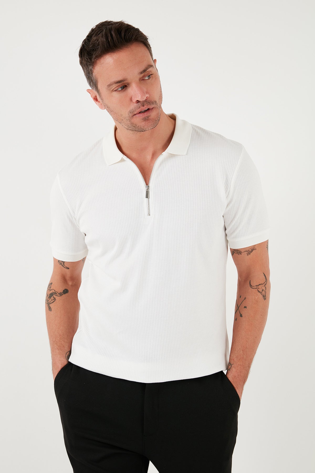 Buratti Pamuklu Regular Fit Fermuarlı Erkek Polo Yaka T Shirt 5902738 EKRU