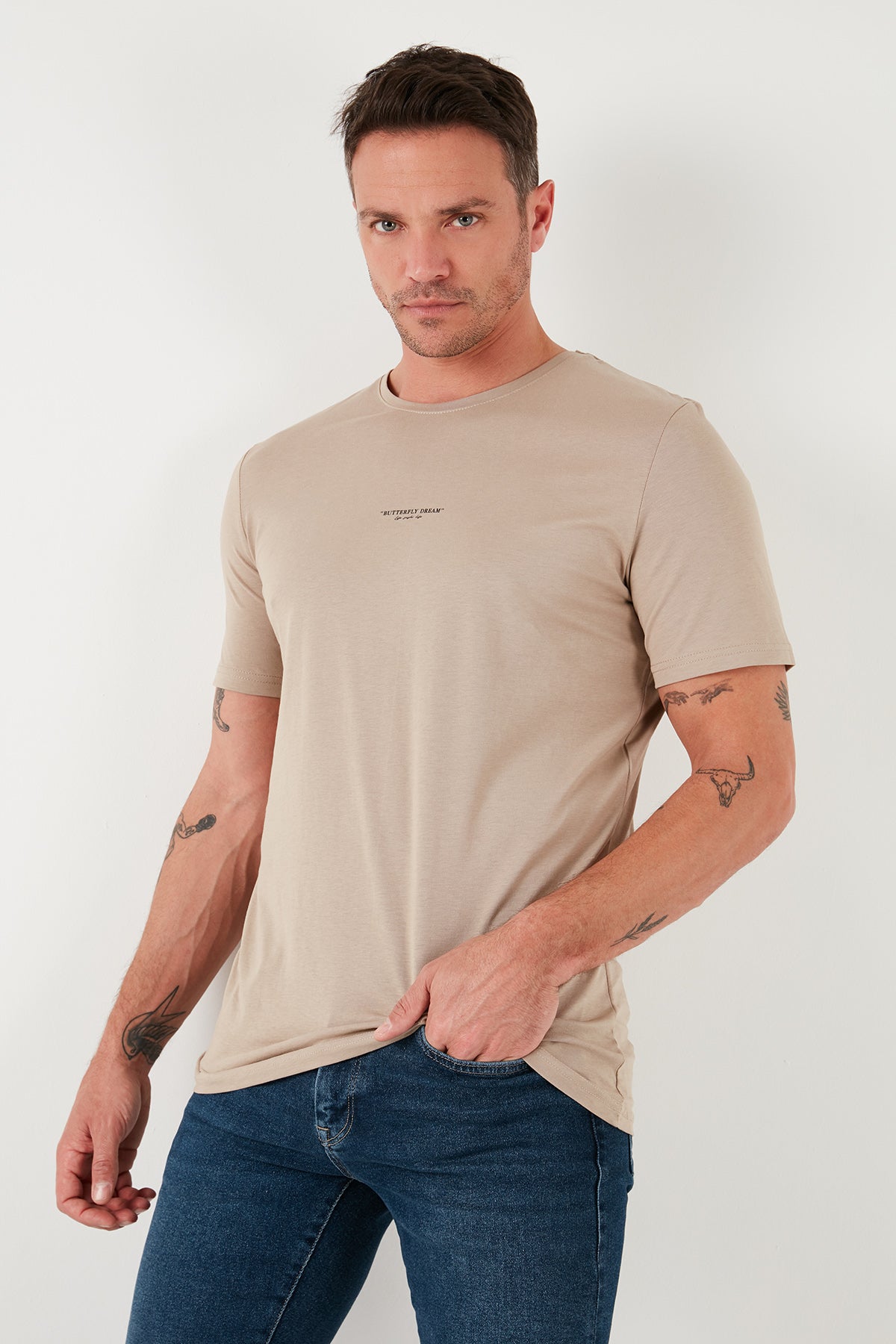 Buratti % 100 Pamuk Bisiklet Yaka Regular Fit Erkek T Shirt 5902757 VİZON