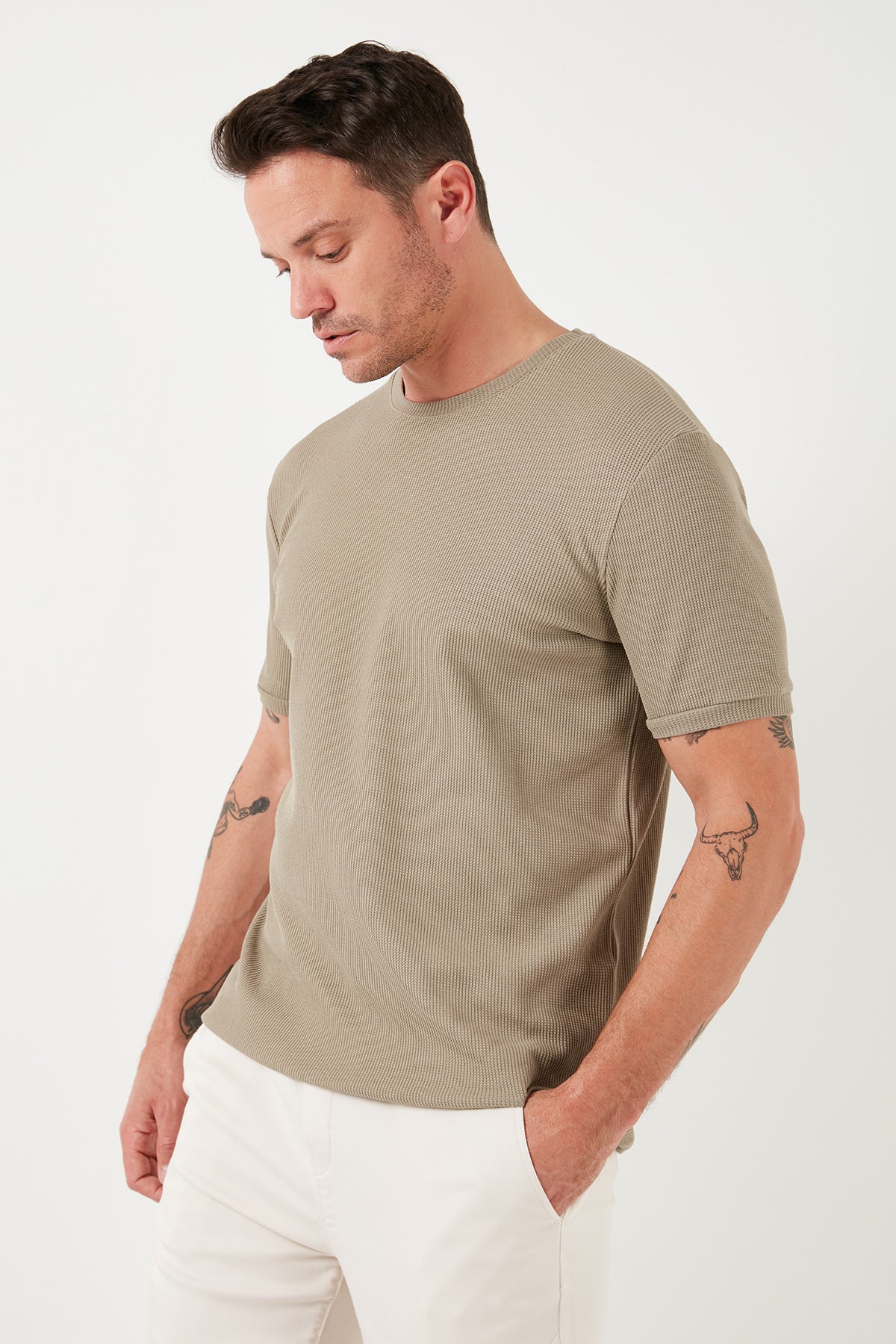 Buratti Pamuklu Bisiklet Yaka Regular Fit Basic Erkek T Shirt 5902759 Vizon Yeşili