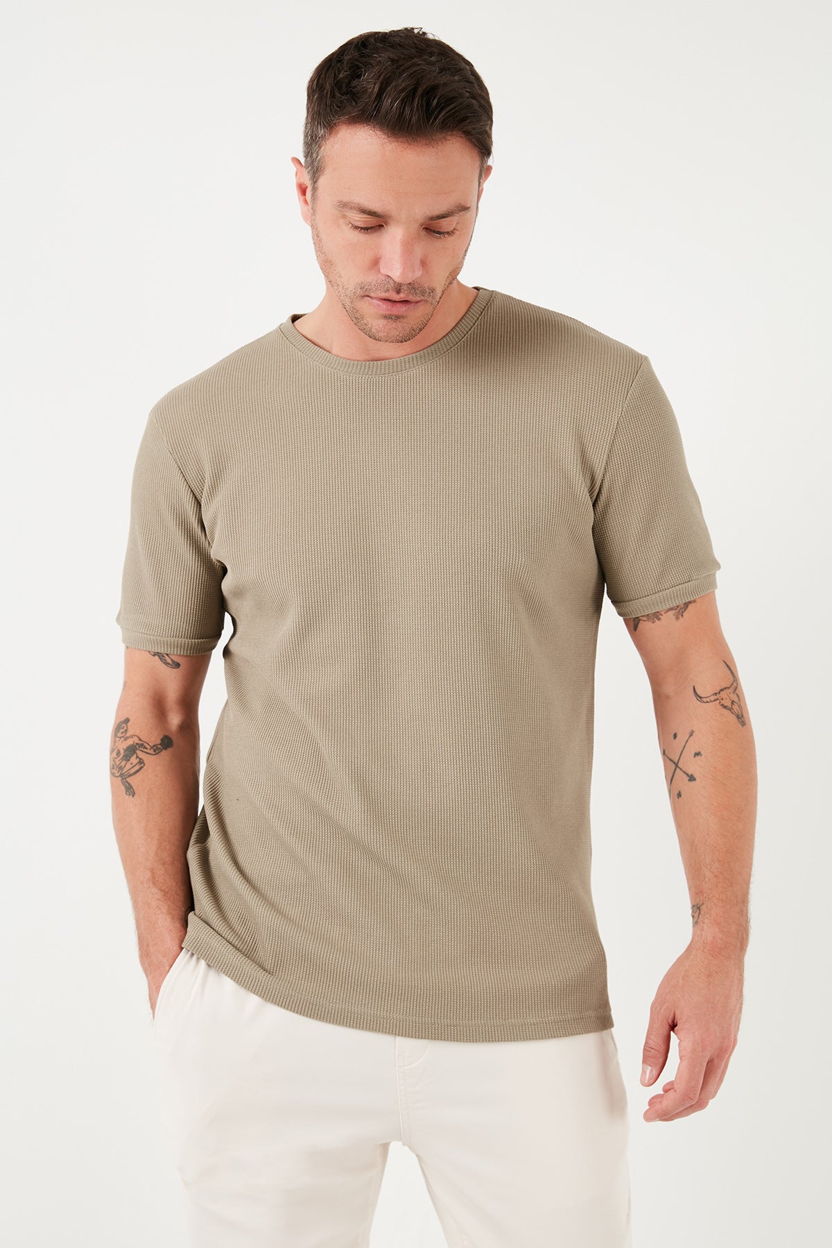 Buratti Pamuklu Bisiklet Yaka Regular Fit Basic Erkek T Shirt 5902759 Vizon Yeşili