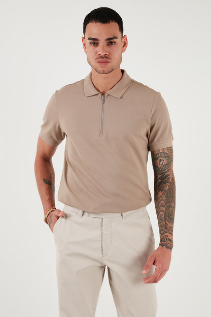 Buratti Pamuklu Regular Fit Fermuarlı Erkek Polo Yaka T Shirt 5902915 VİZON